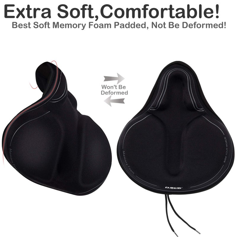 DAWAY Memory Foam Bike Seat Cover - C6M Extra Soft Pad Most Comfortable Big Exercise Bicycle Saddle Cushion for Women Men, Fit for Peloton, Stationary, Indoor Bikes, Mountain, Road Bycicle - Image 3